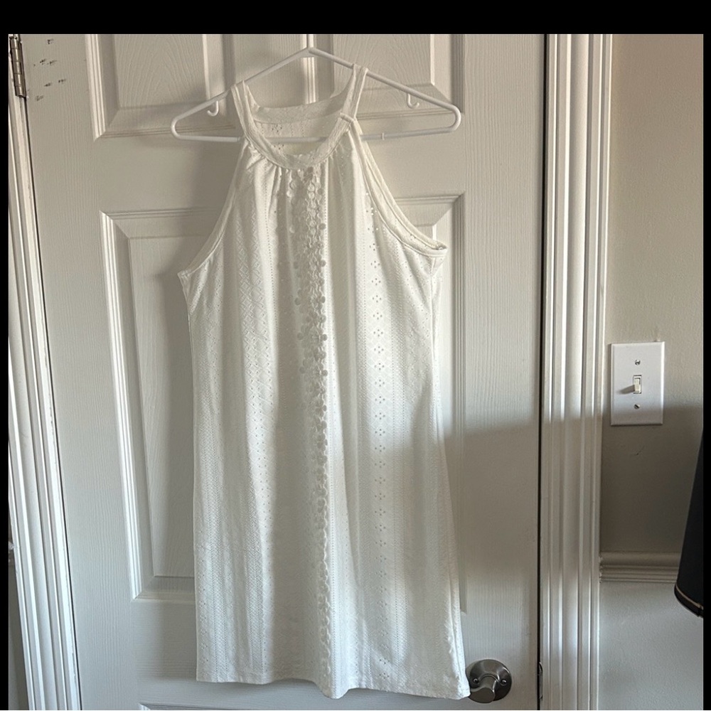 White Eyelet Halter Dress